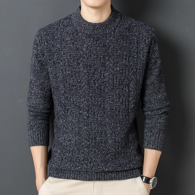 100% Men's pure wool sweater autumn and winter new jacquard thickened sweater men's warm wool sweater