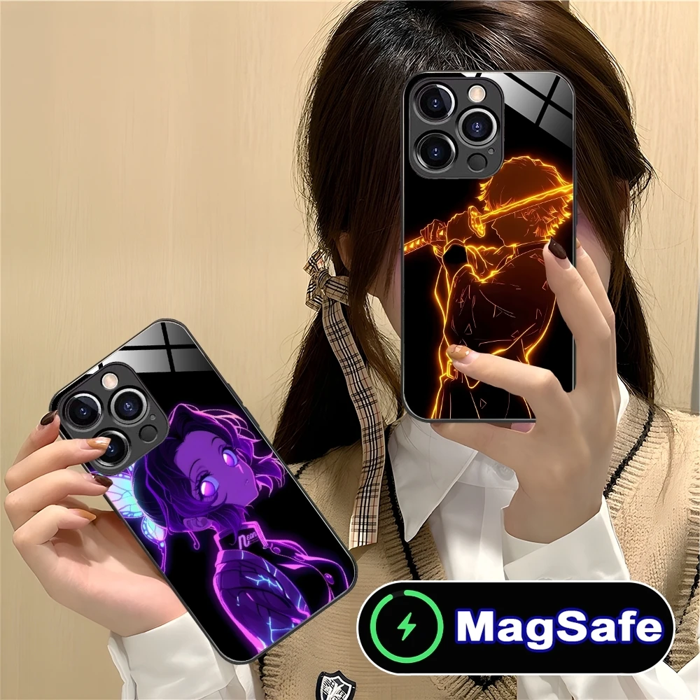 Цветной неоновый чехол для мобильного телефона Demon Slayer iPhone 16 15 14 13 12 11 Pro Max Plus Mini