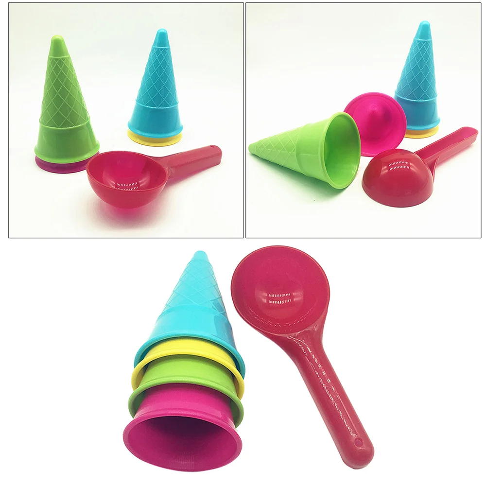 

5 Pcs Sandbox Kids Ice Cream Cone Scoop Sets Egg Roll Cup Toys Childern Beach Plastic Seaside