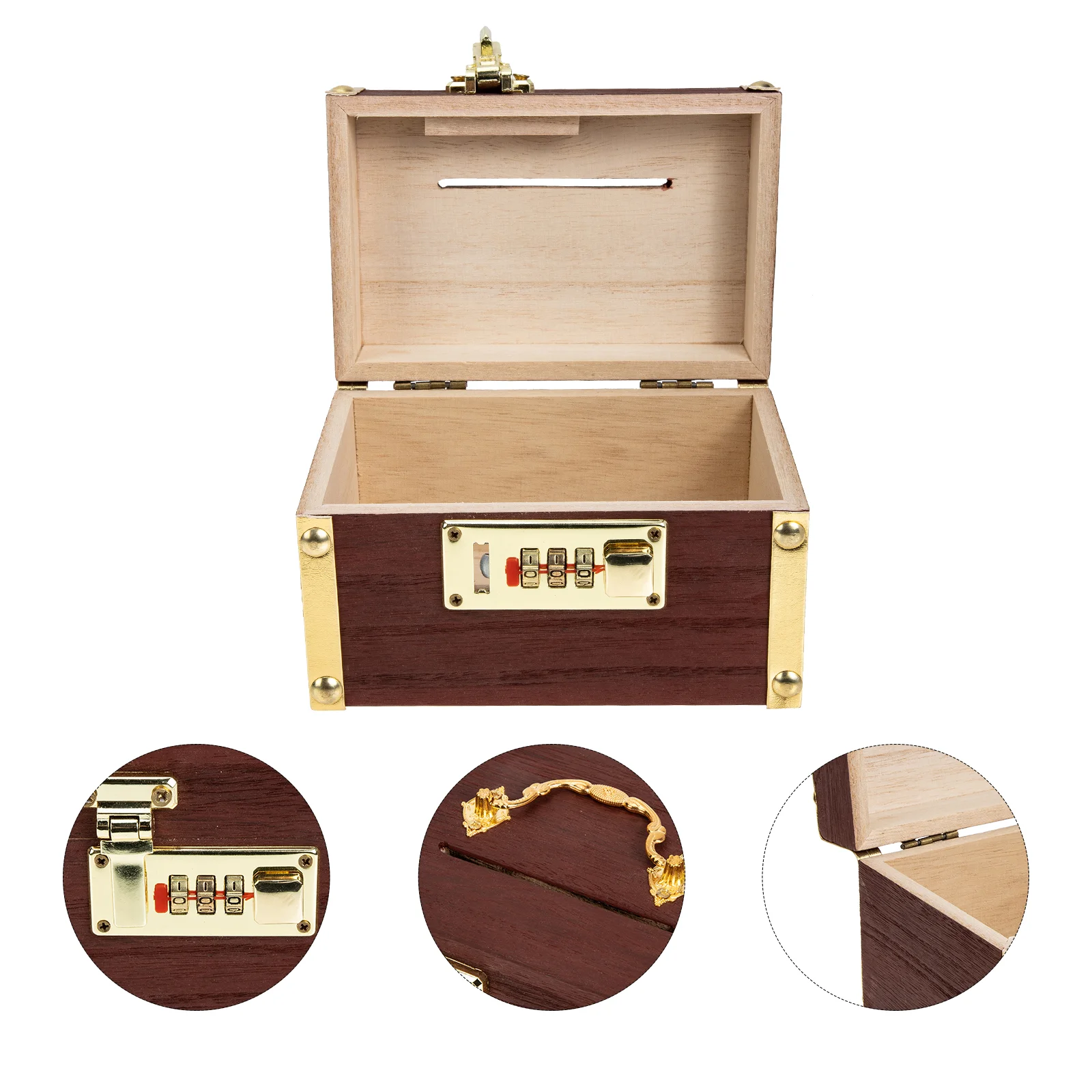 

Retro Money Box Desktop Adornment Saving Container Vintage Piggy Bank Coin Portable Storage Treasure Holder Wooden Cabinet