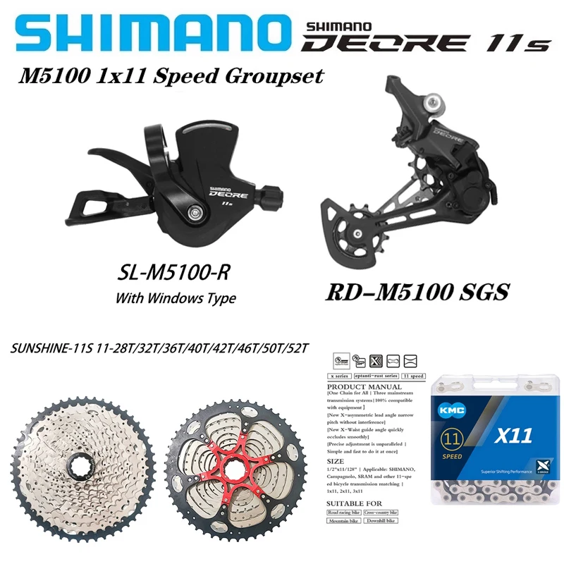 

Shimano Deore M5100 1x11 Speed MTB Derailleurs 11V Right Shifter KMC X11 Chain 11S Cassette 42T 46T 50T 52T Bike 11V Groupset