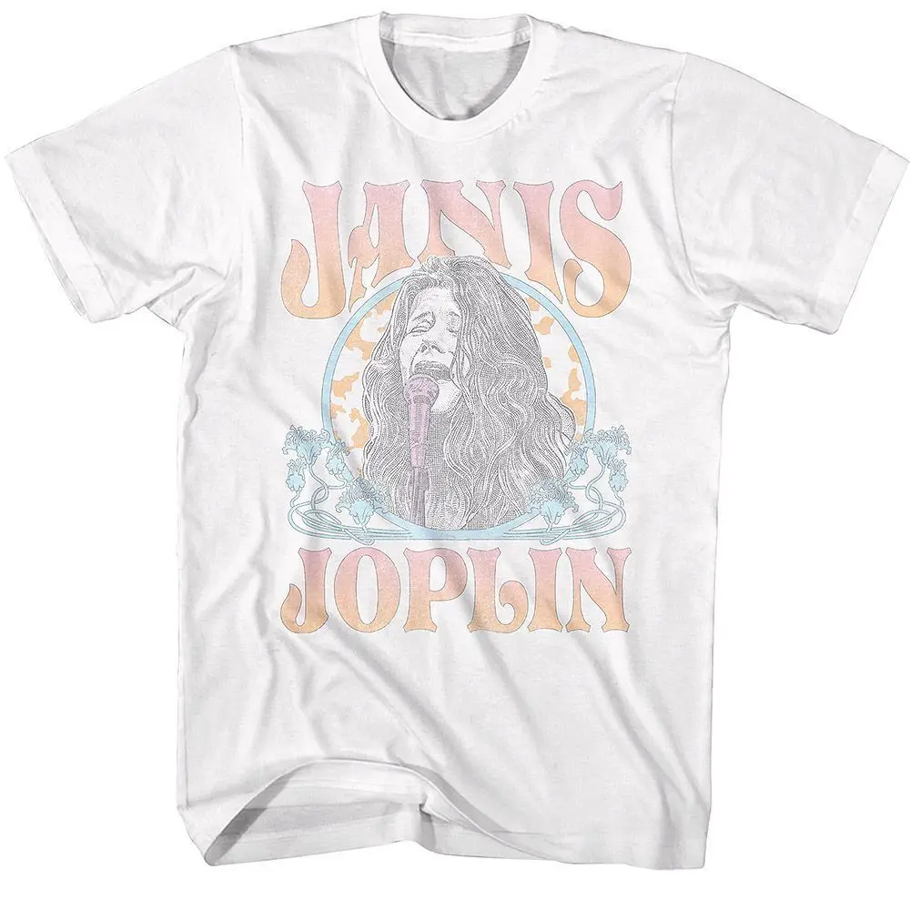markii Janis Joplin Faded Art Noveau Circle White Adult T-Shirt