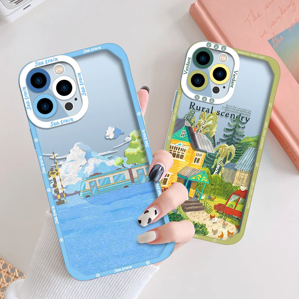 

Aesthethic Scenery Cases For IPhone 13 12 Mini 11 Pro Max XS X XR 7 8 Plus SE 2020 2022 Transparent Soft TPU Protection Shell