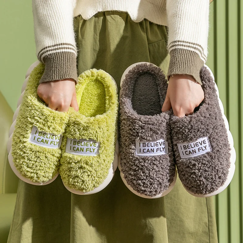 YISHEN Women Slippers Winter Cotton Shoes Indoor Couple Slippers Chunky Sole Warm Fleece Platform Slides Chaussons Pour Femmes