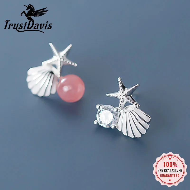 

Trustdavis Genuine 925 Sterling Silver Fashion Asymmetric Starfish Shells Stud Earrings For Women Wedding Party Jewelry DA1235