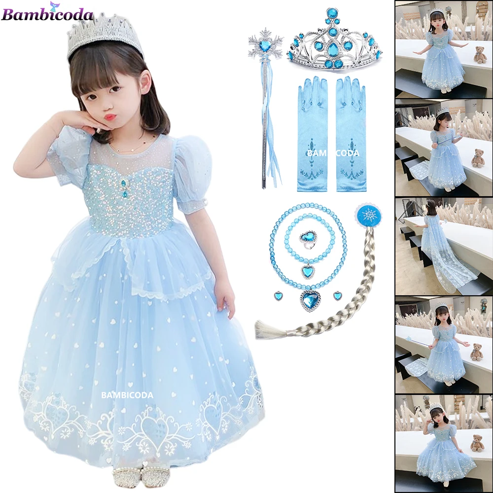 

2022 Girl Princess Dress Cosplay Fancy Costume Snow Queen Dresses Girls Snowflake Prom Gown Birthday Party Halloween Vestidos