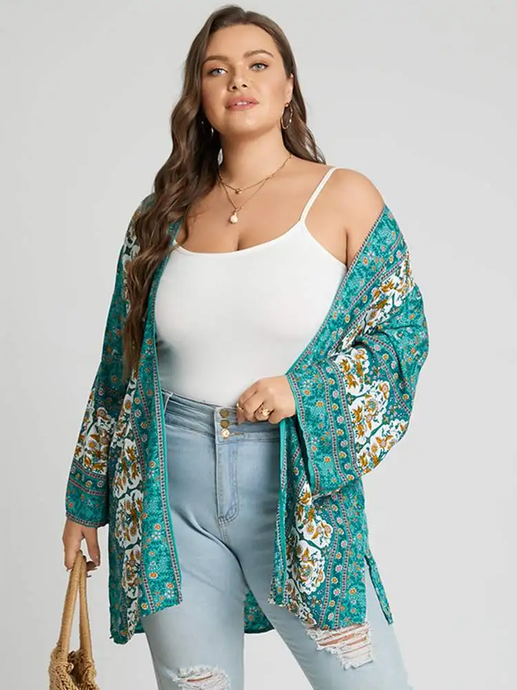 Женская летняя блузка ZANZEA с длинным рукавом и открытым спереди кимоно богемный