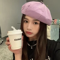 korea candy color berets spring summer thin breathable retro women painter cap french artists headdress cotton adjustable