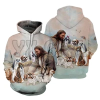 jesus surrounded by schnauzers3d printed hoodies men for women unisex pullovers funny dog hoodie casual street tracksuit