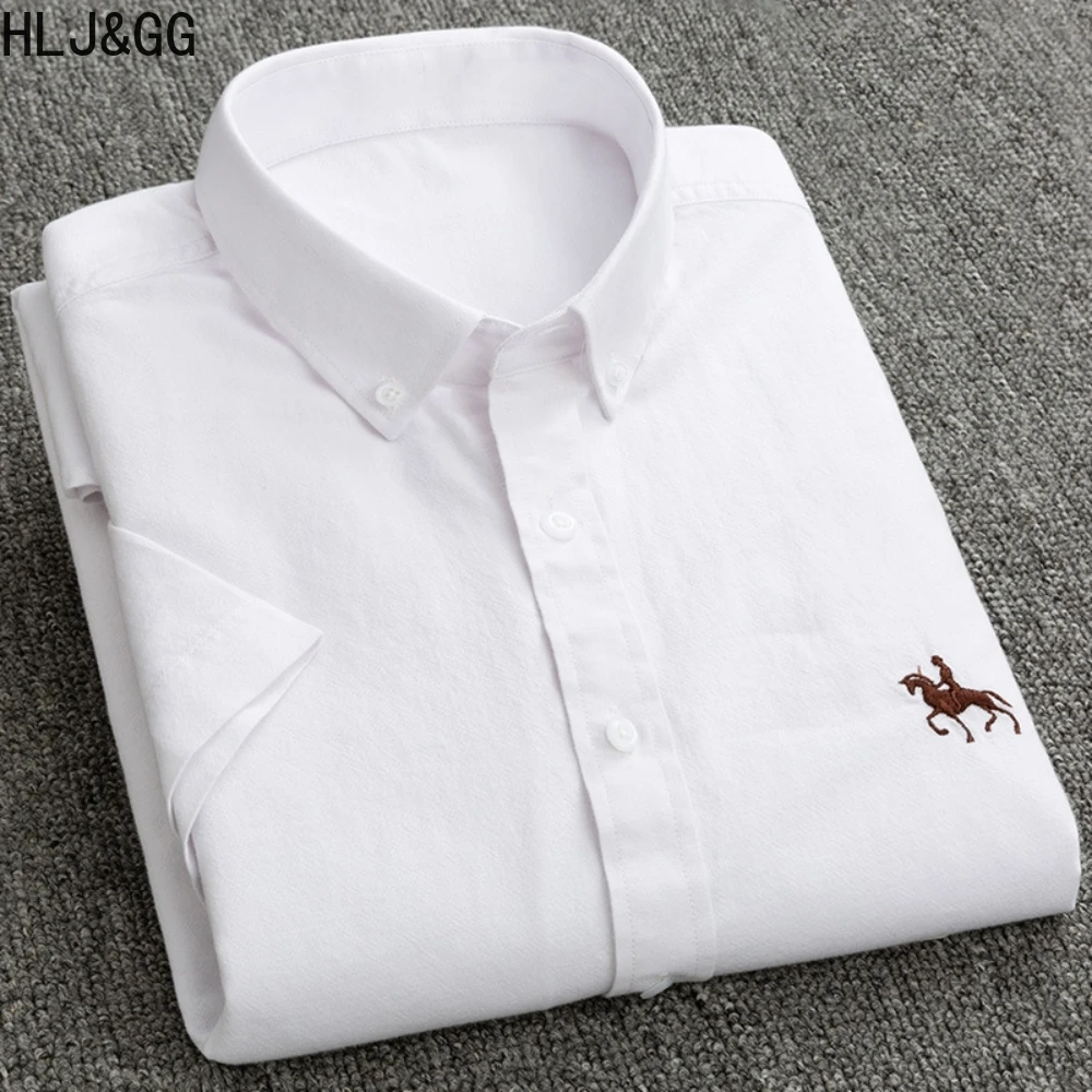 

HLJ&GG Summer Man's Short Sleeve Shirts Business Casual Solid Color Slim Man Shirt High Quality No Ironing Lapel Male Blouse