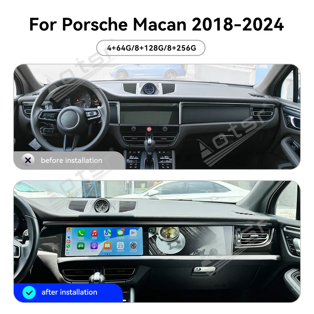 Фото 12,3-дюймовый второй пилот Android 13, автомобильный радиоприемник для Porsche Macan 2018-2024, навигационный мультимедийный комплекс, головное устройство с двойным экраном №2