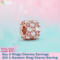 smuxin s925 sterling silver beads pink clear sparkling charms fit original pandora bracelets women diy jewelry making