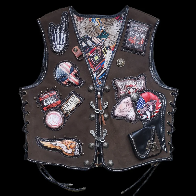 

Men's Top Horse Vests Brand Plus Size Genuine Leather Sleeveless Jackets Professional Motorcycle Biker Male Vintage Vest