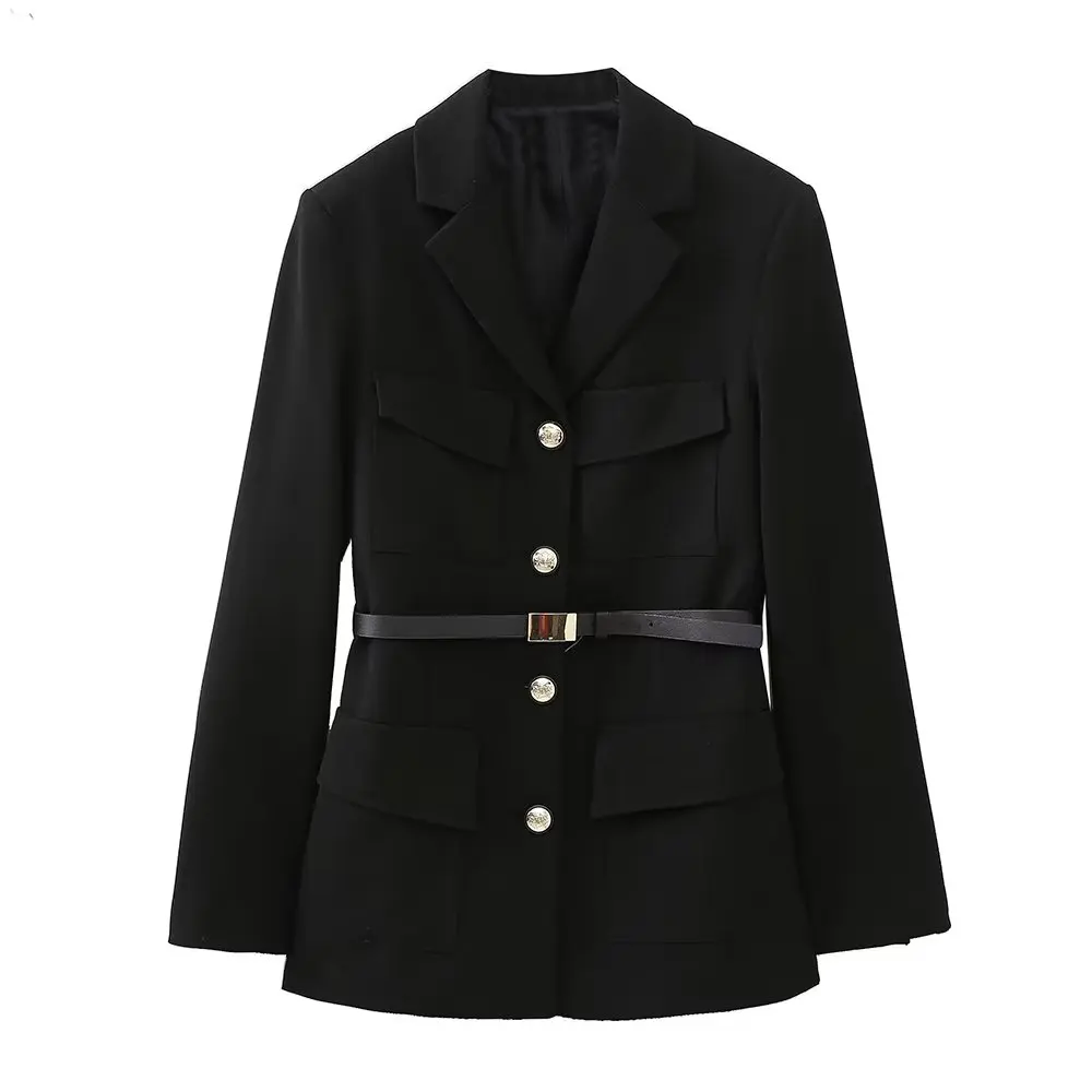 

Женское винтажное пальто с длинным рукавом и карманами