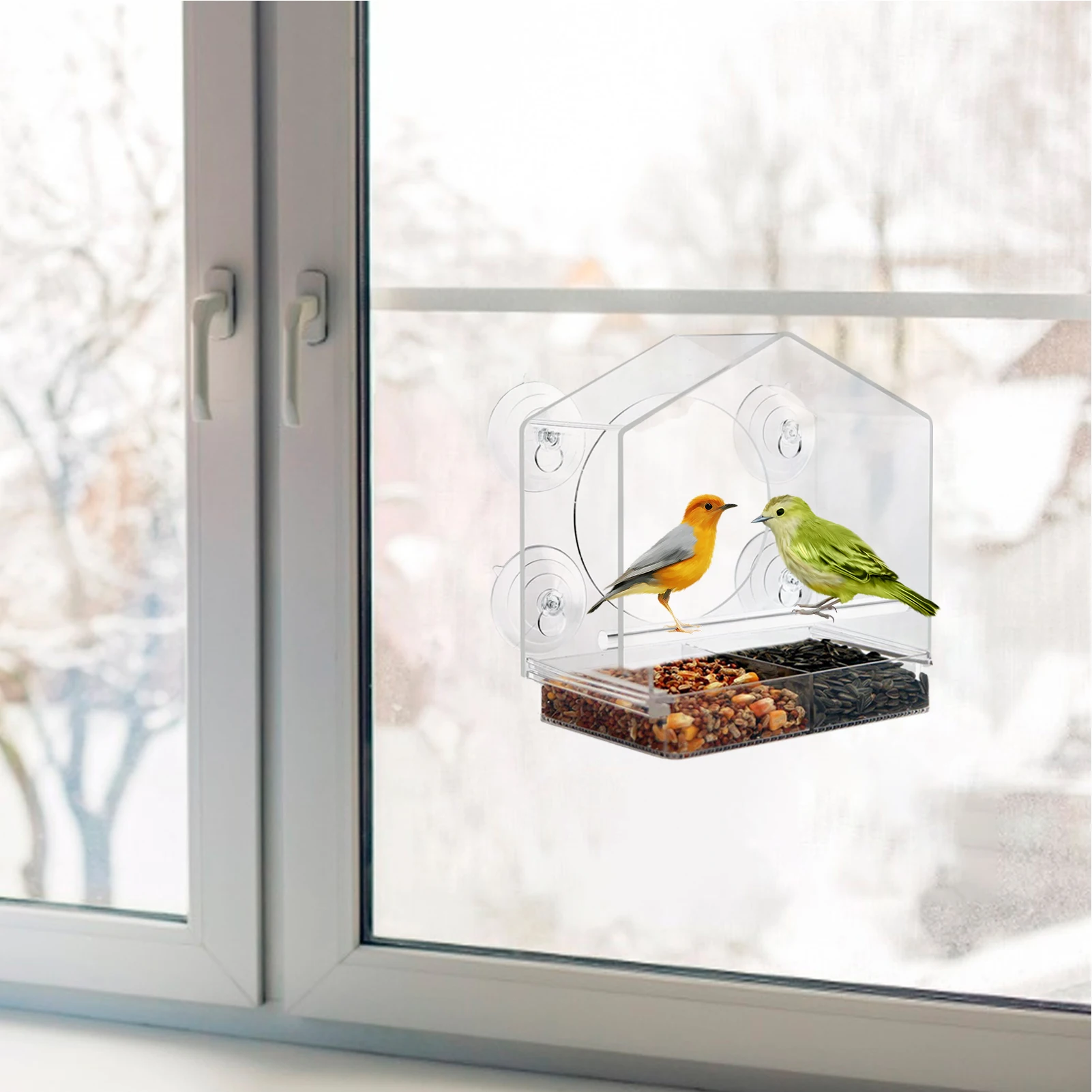 

Bird Feeders With Strong Suction Cups Acrylic Clear Bird Feeders With Strong Suction Cups And Removable Tray Bird Watching Gifts