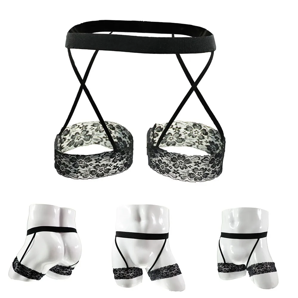 Шорты трусики-стринги мужские трусы черные кружевные подвязки шорты-стринги