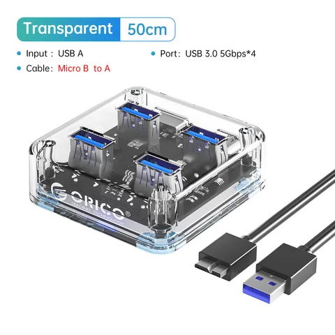 ORICO Transparent USB C Hub 4 Port -Expansion mit Stromversorgungsschnittstelle USB 3.2 Protokoll Hochgeschwindigkeitsübertragung OTG Dapter