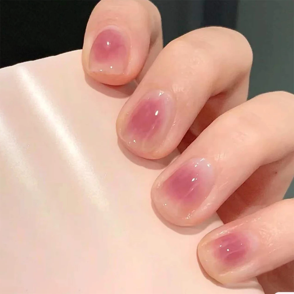 

24pcs Cute Short Fake Nail Full Finished Manicure Removable Nail Patch Nude Pink Round Head Full Cover Nails Press on Nails