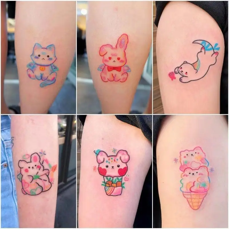 50 шт./лот милые красочные радужные кролики искусственные татуировки наклейки