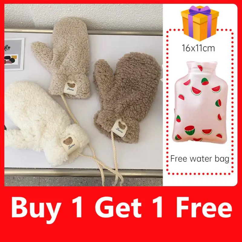 

Kawaii Plush Warm Gloves Soft Winter Thick Fingerless Bear Gloves With Ropes Casual Outdoor Riding Mittens Warm Free Water Bag