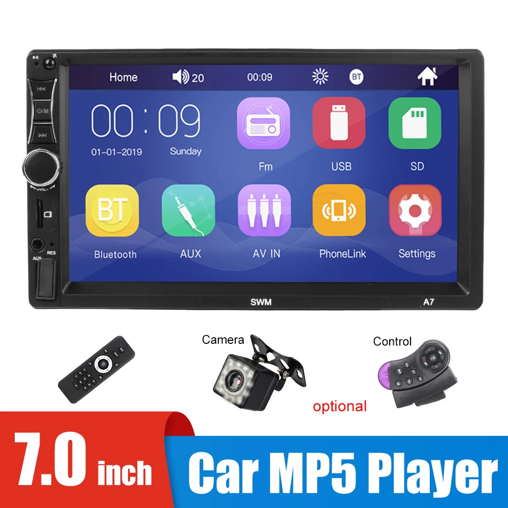 

Autoradio 7" Screen 12V Car Player Audio Radio Bluetooth FM Transmitter MP5 DVD Media Video Display Rear View Camera Accessories