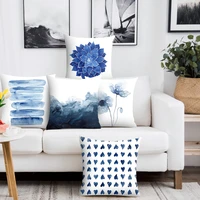 beauty blue geometry flower pattern pillowcase fashion short velvet square cushion cover home decoration sofa throw pillows case