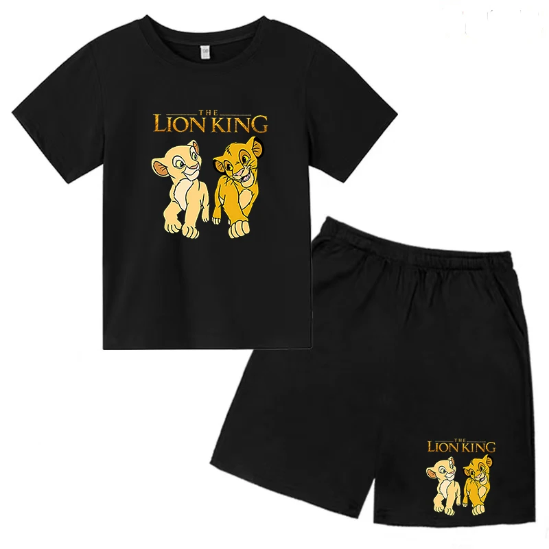 Children's T-shirt Disney Kawaii Cartoon Animal Lion King Pattern Girl Boy Top + Shorts Set Cute Fashion Baby Hot Selling Clothe