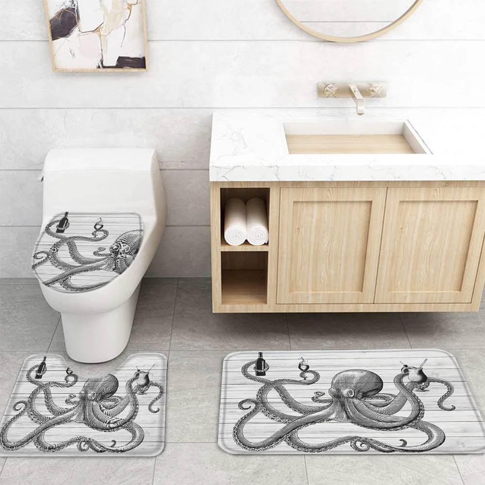 Деревянная занавеска в виде осьминога для шампанского душа и коврики ванной