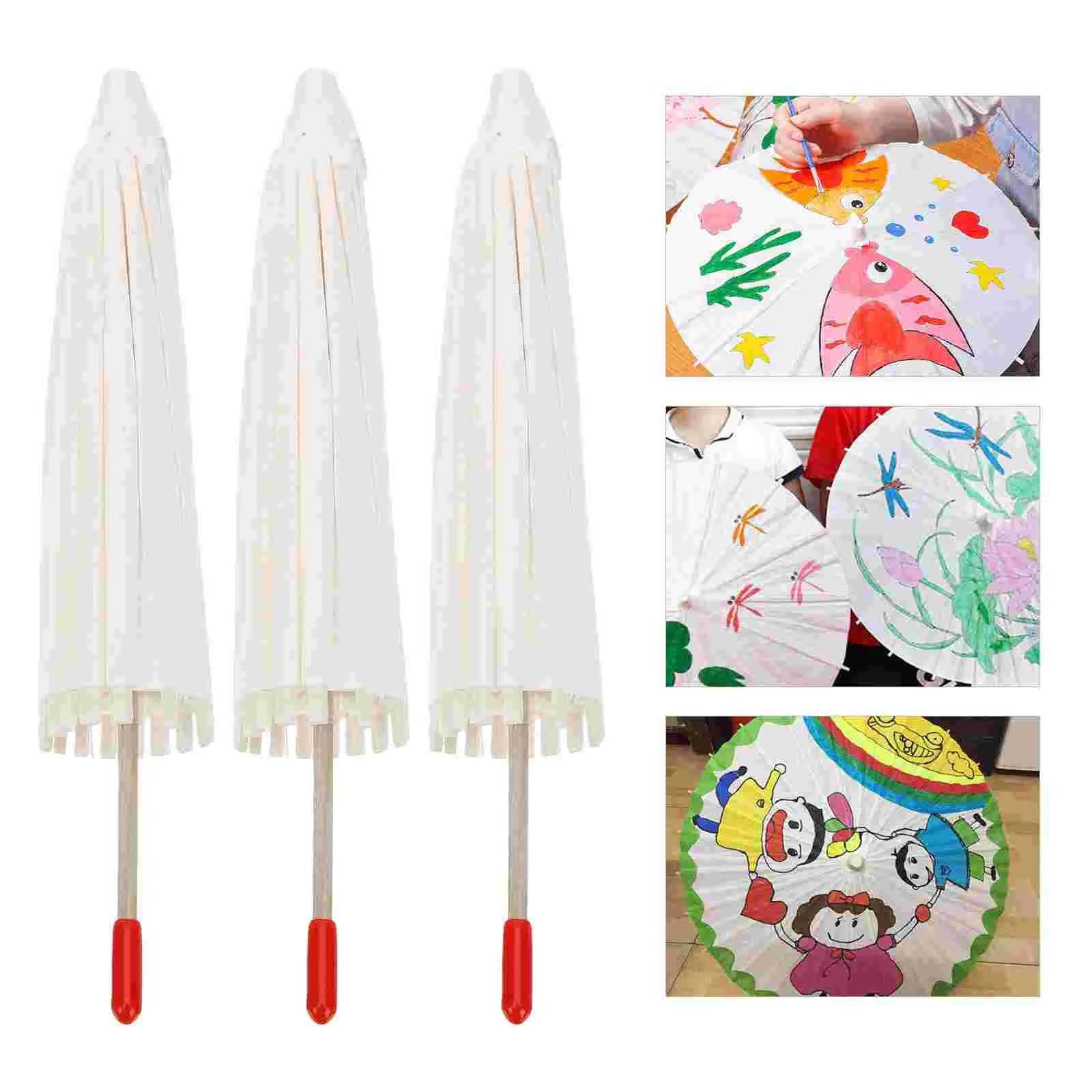 

5Pcs Delicate Decorative Portable White Umbrellas Performance Props Blank Paper Umbrellas Paper Parasols