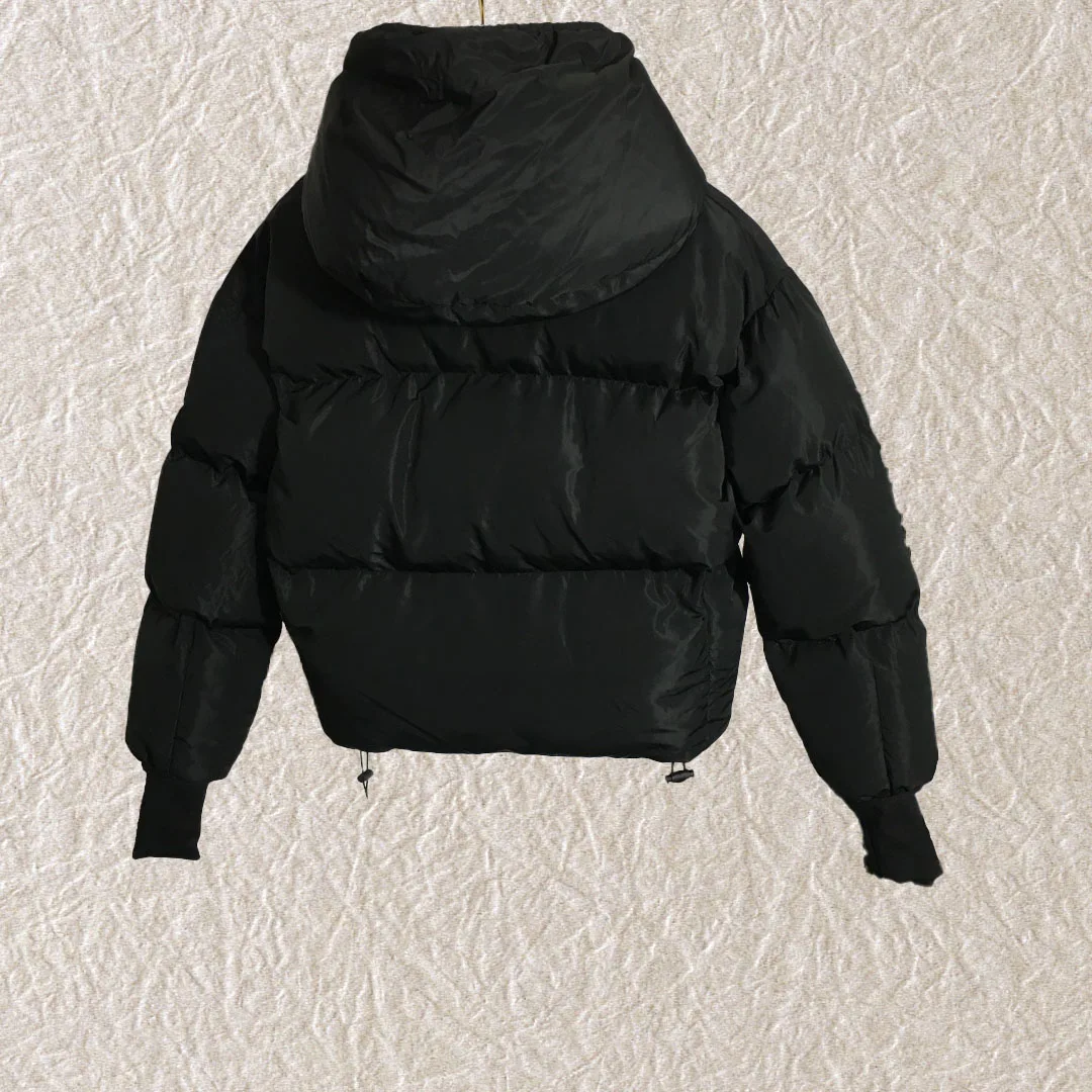 Cotton Velvet High Quality Winter Brand  Womenswear Triangle Marker Padded Coat Warm Casual Tops Hooded 6445