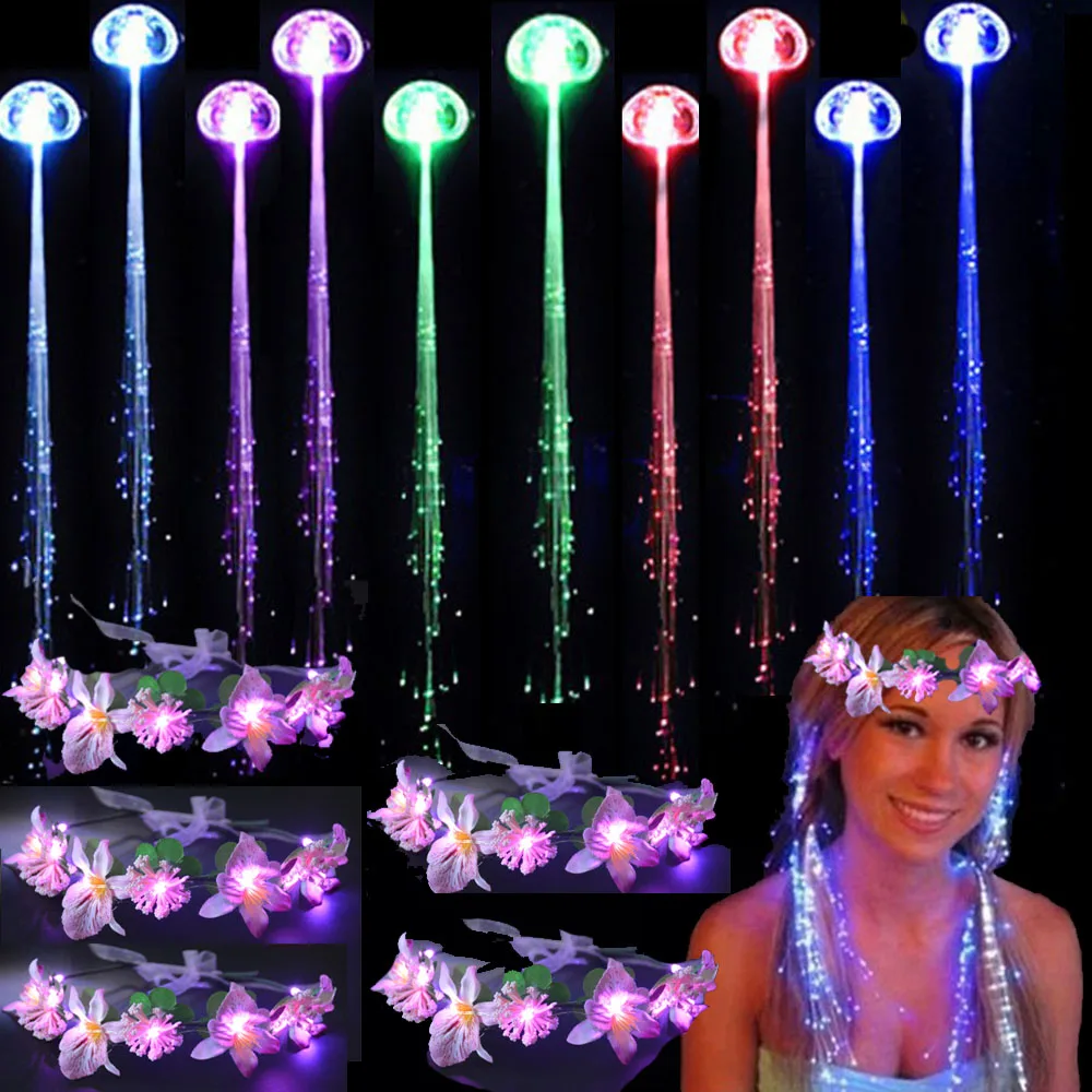 

15pcs Pink Light up Flower Wreath Headband LED Hair Barrettes Braid Hairpin for Wedding Birthday Glow Party Supplies