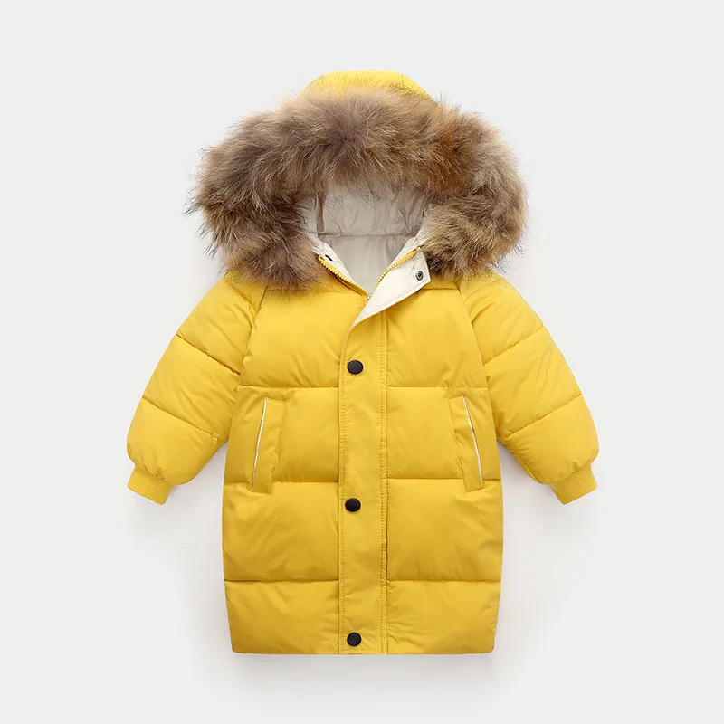 

Зимняя куртка для мальчиков и подростков, длинное однотонное пальто с меховым воротником и капюшоном, ветрозащитное пальто для девочек, толстый теплый пуховик, зимний костюм