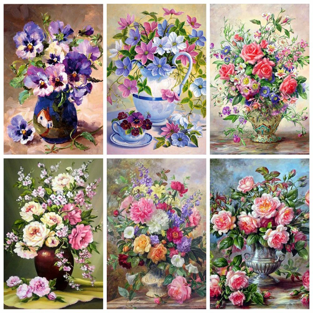 

5D DIY Diamond Painting Embroidery Flower Vase Cross Stitch Set Hand Inlaid Children's Gifts Girl Room Home Wall Art Decoration