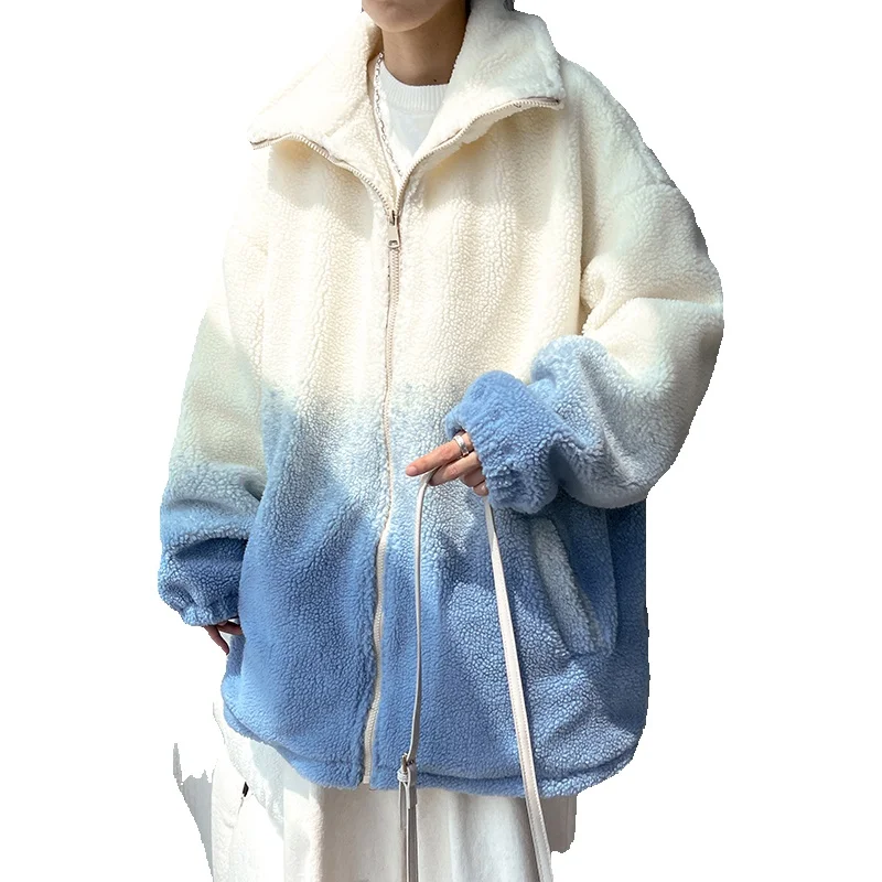 Winter Jacket Men Warm Fashion Gradient Thickened Lamb Wool Jacket Men Japanese Streetwear Loose Thick Short Coat Mens Clothes