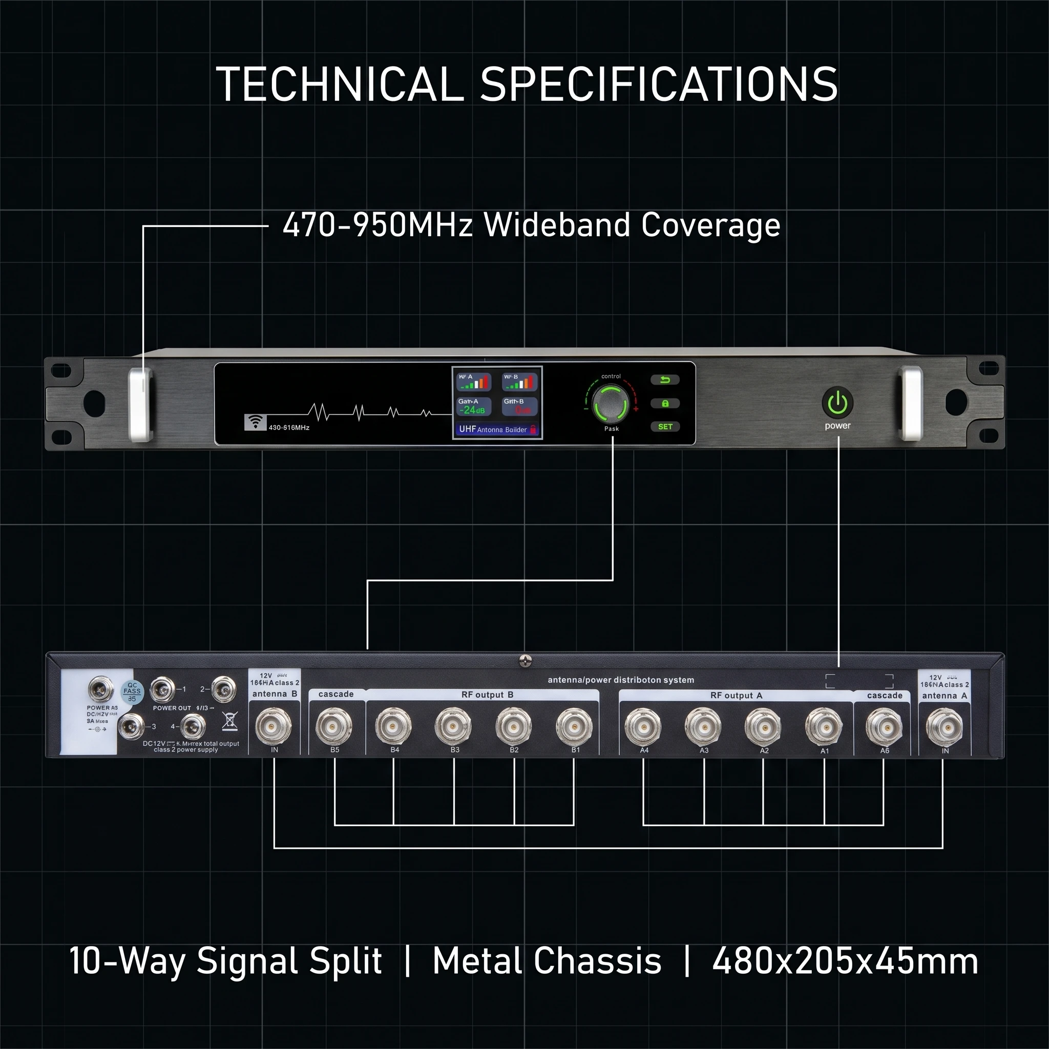 Система распределения антенн Paulkitson AT-10pro UHF, направленный комплект 450-970 МГц, 10 каналов, стабильный беспроводной микрофон для сцены, караоке, живых выступлений (art.: 3920da5dac595) - 3920da5dac595