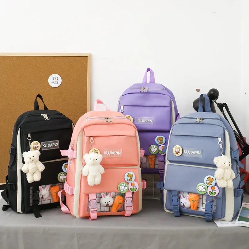 4 Pcs Set Backpacks For Teenagers Girls Canvas Kawaii Student Book bags Summer Cute children school bags kids Bagpack Mochila