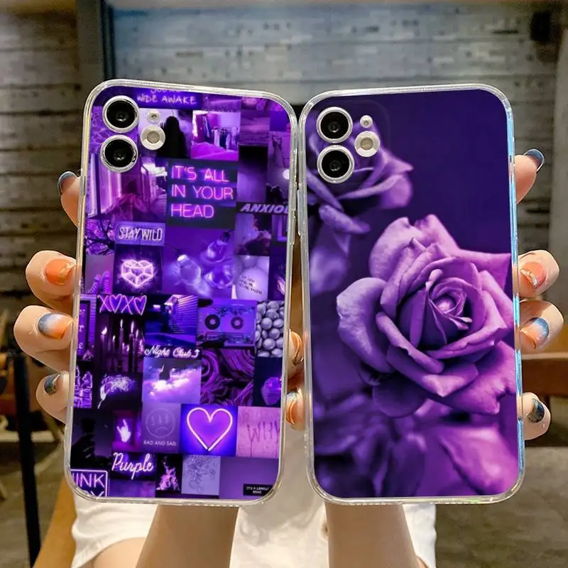 

Purple aesthetic Phone Case Transparent For iphone 13 12 11 Pro Max Mini X XR XS 7 8 6s plus phone Full Coverage Covers