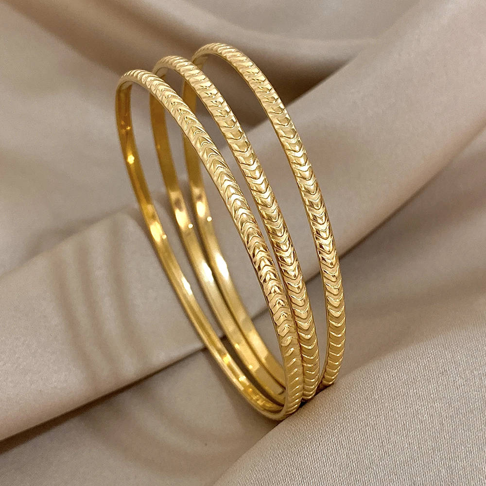 Greatera 3 шт./компл. 65 мм текстурированные браслеты из нержавеющей стали для женщин