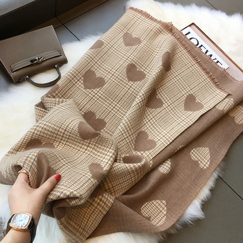 Зимний роскошный клетчатый шарф с рисунком гусиные лапки