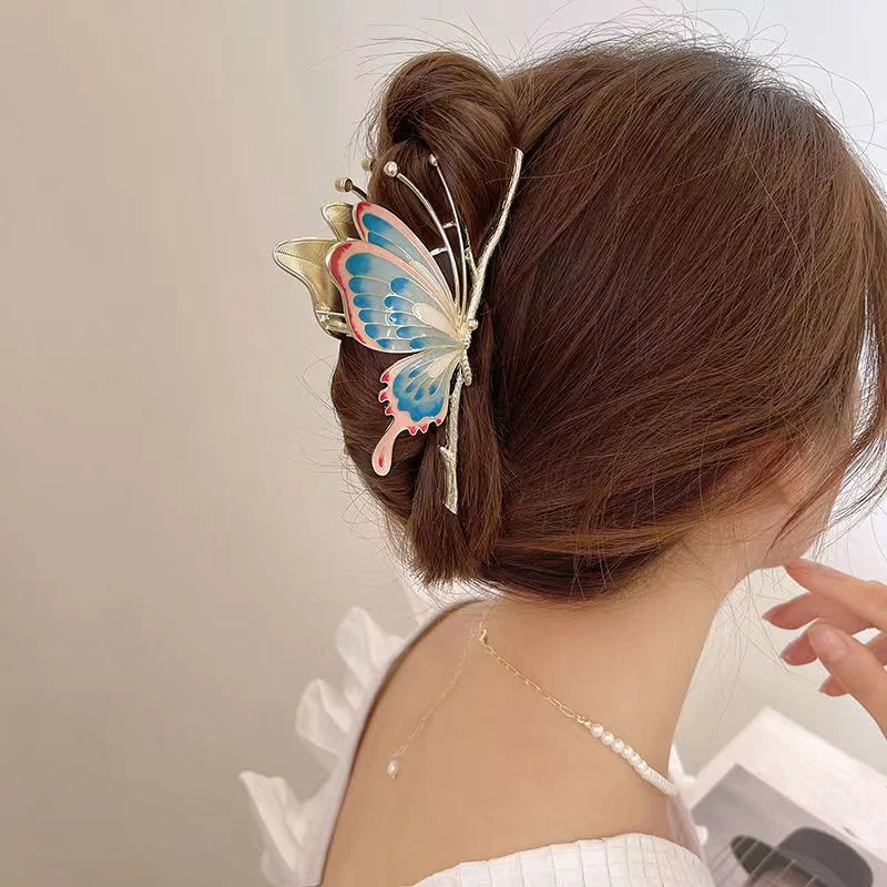 

Vintage Painted Butterfly Women Hair Claws Luxury Hair Clips for Girl Crab Large Size Fashion Barrette Headwear Hair Accessories