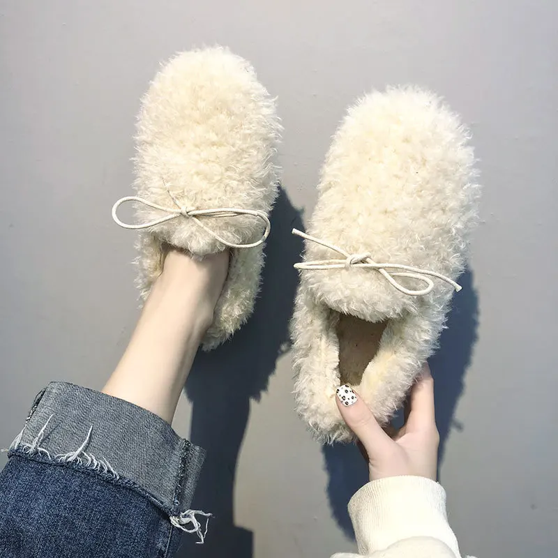 Women Loafers Home Warm Plush Fluffy Curly Sheep Fur Flats Mocasines Mujer Lambswool Winter Cotton Shoes