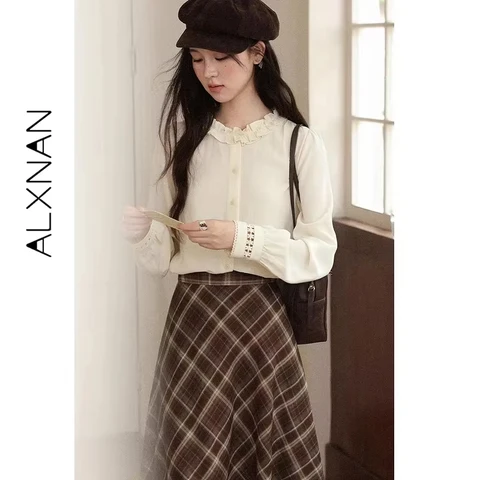 ALXNAN синяя льняная рубашка для женщин