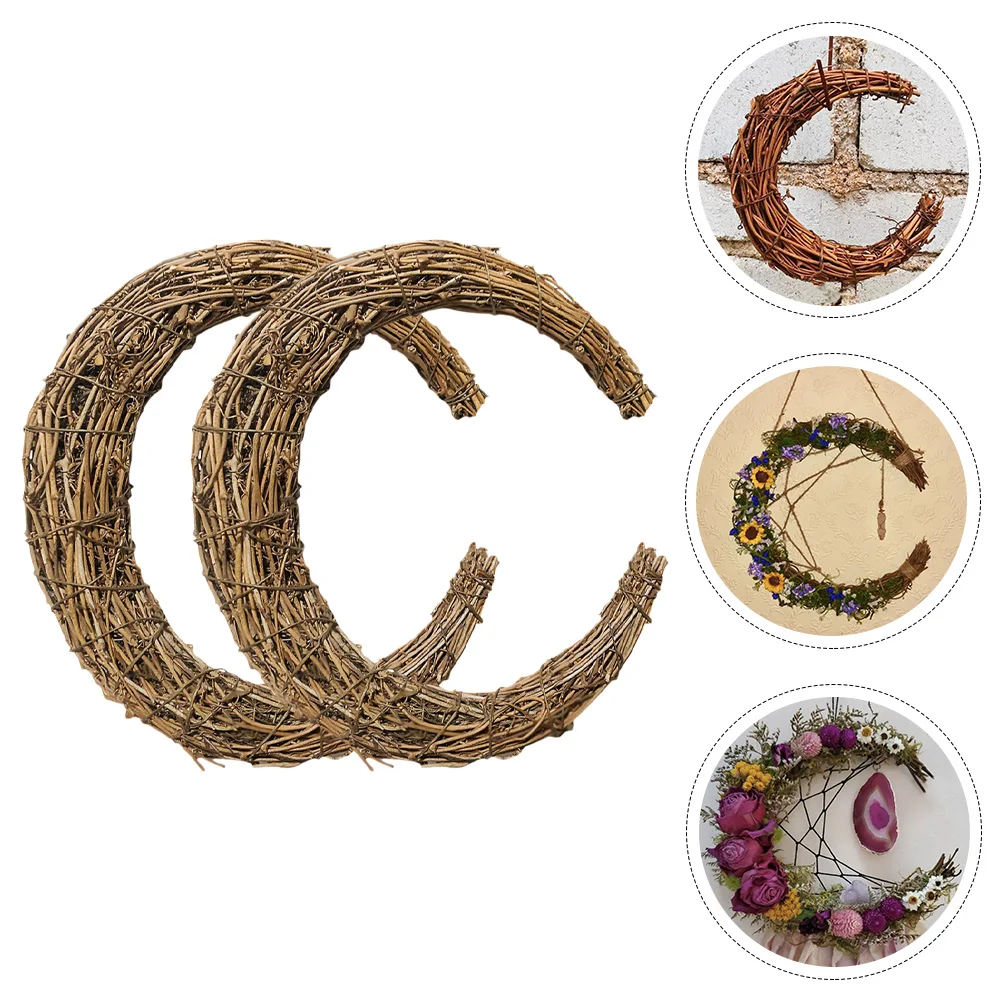 

2 Pcs Rattan Garland Door Knockers Front Moon For DIY Wreath Flower Arrangement Moon-shape Christmas Making Rings Dream Catcher