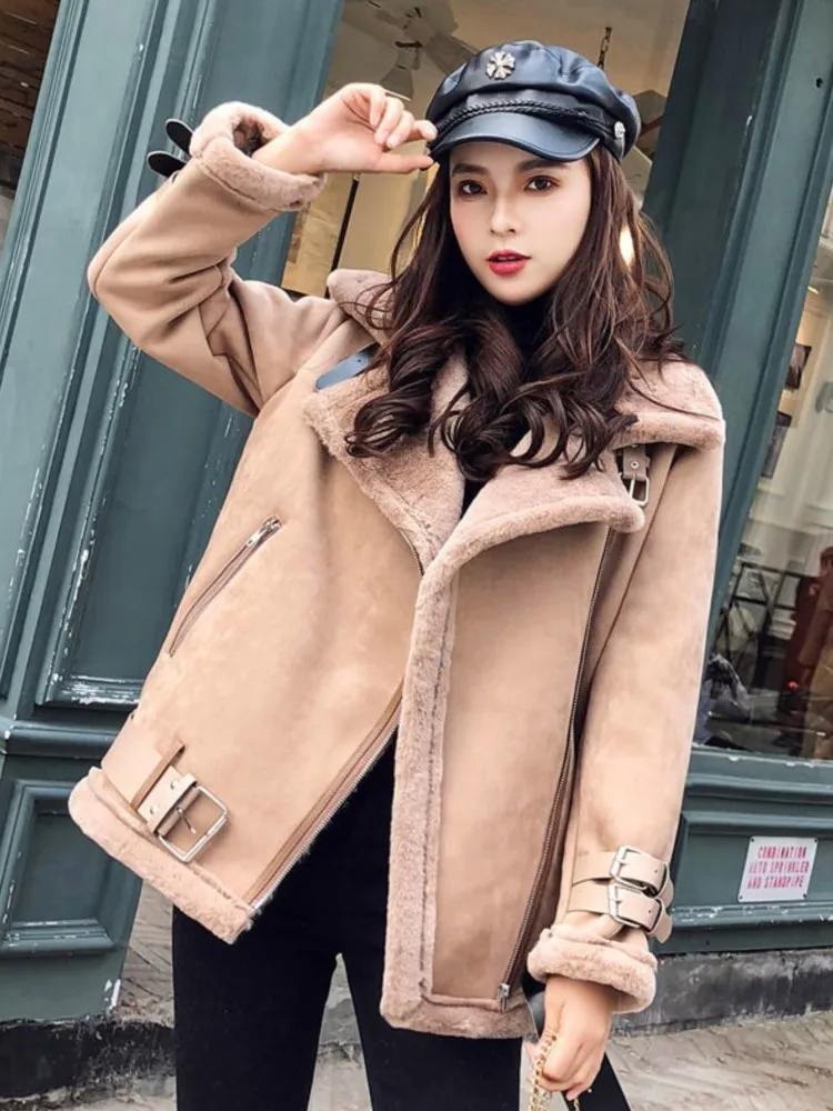 Куртка женская из искусственной кожи зимняя свободная искусственного меха