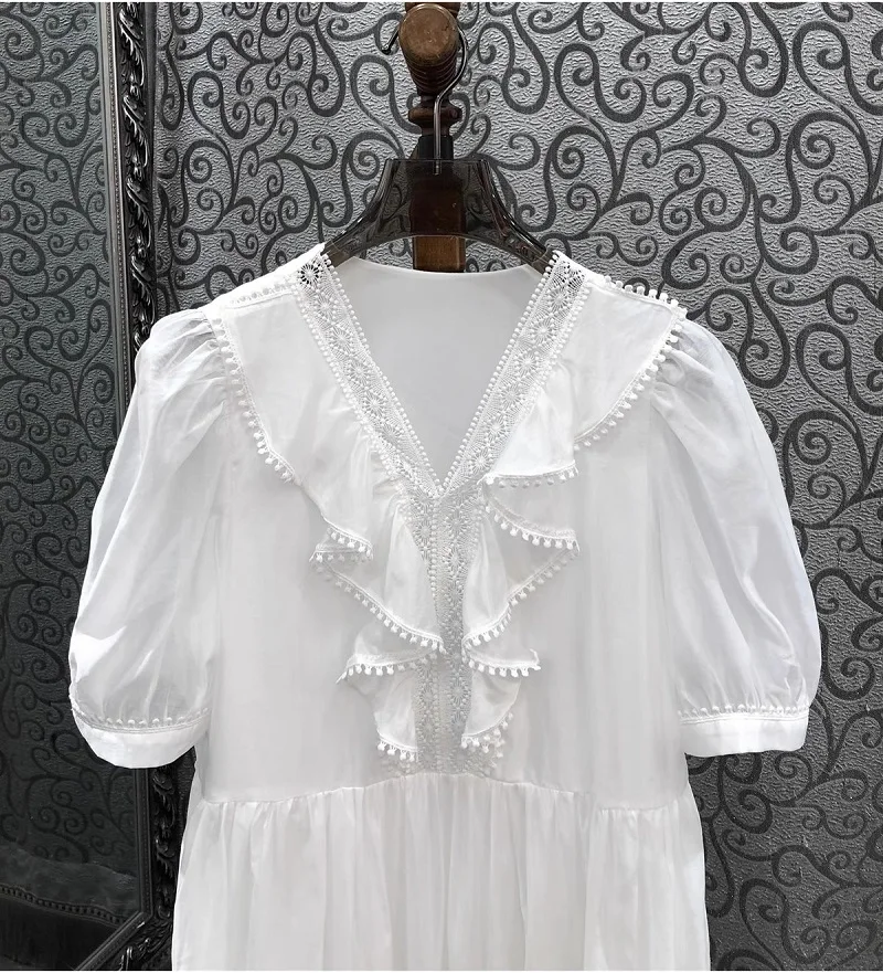 Женское пляжное платье с V-образным вырезом и оборками