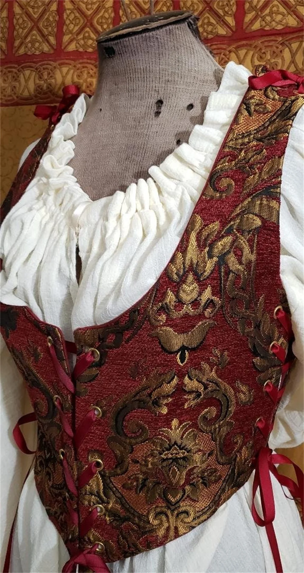 Винтажный верх из парчовой ткани корсет со шнуровкой бюстье жилет с ремешком