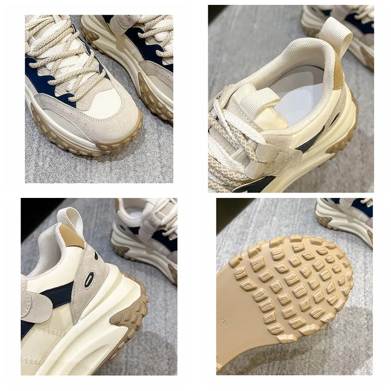 Autuspin 5cm Platform Mixed Colors Women Sneakers 2023 Retro Genuine Leather Four Season Vulcanize Shoes Casual Outdoor Size 39