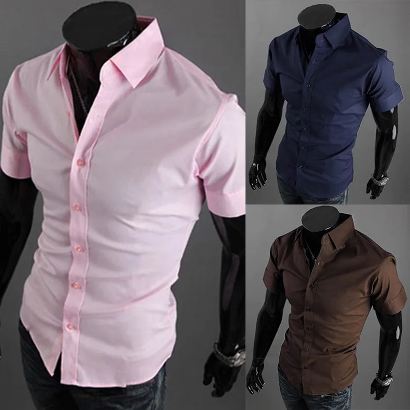 

Men's T-Shirts Solid Color Shirts Short Sleeve Button Slim Spring/Autumn Top Cotton&Polyester Male Blouse 2022 New Men Clothes
