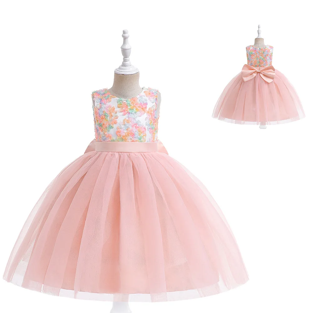 

Детские розовые платья с цветами для девочек, Короткие бальные платья ручной работы в западном стиле для маленьких принцесс с цветами для дня рождения