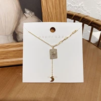wholesale cold style stitching necklace niche micro inlaid zircon square plate moon tassel pendant ins choker chain